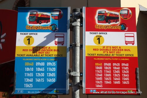 Timetable of City Sightseeing, Cape Town