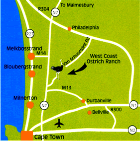 West Coast Ostrich Ranch map, Cape Town
