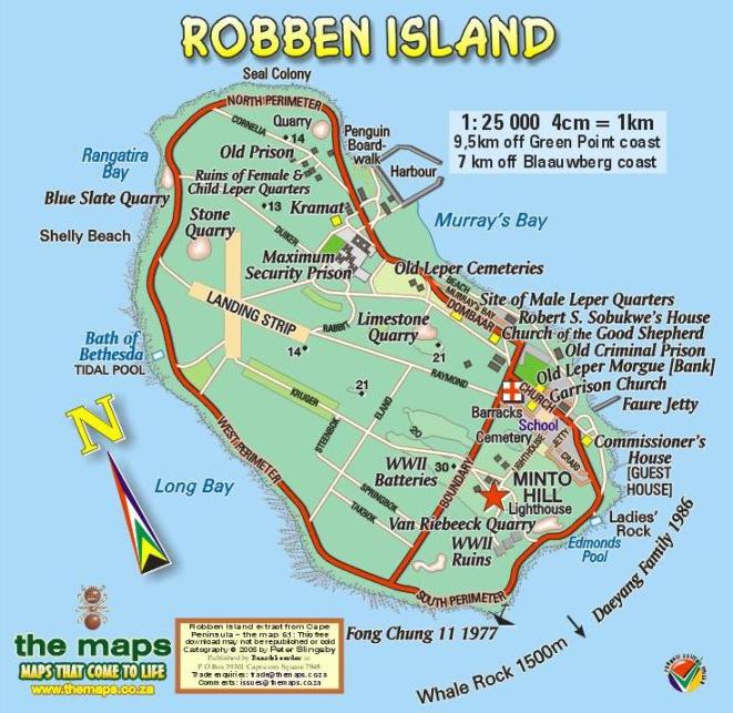 Map of Robben Island, Cape Town